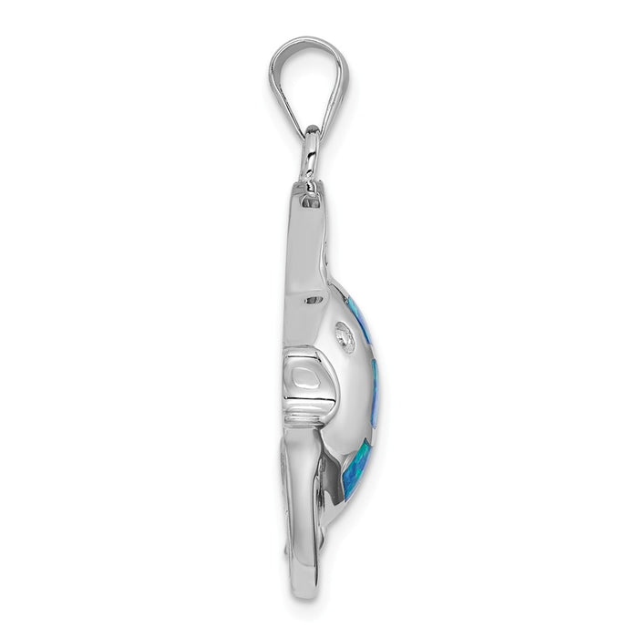 Million Charms 925 Sterling Silver Rhodium-Plated Created Blue Opal Fish Pendant