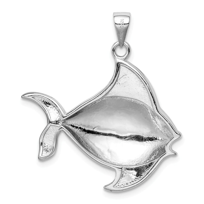 Million Charms 925 Sterling Silver Rhodium-Plated Created Blue Opal Fish Pendant