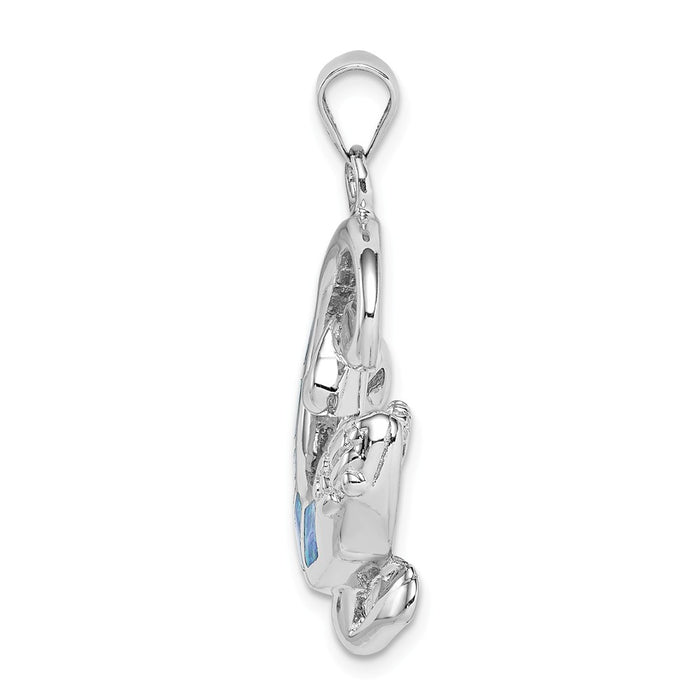 Million Charms 925 Sterling Silver Rhodium-Plated Created Blue Opal Gecko Pendant