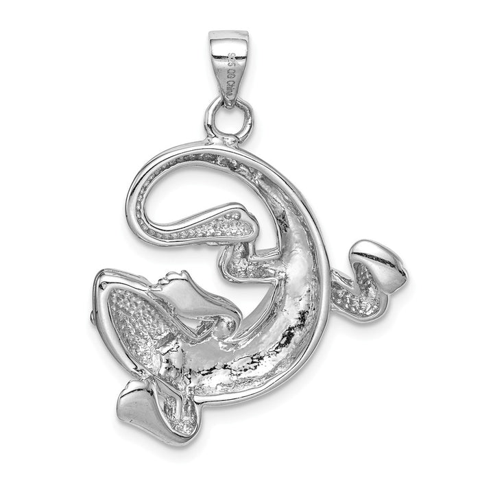 Million Charms 925 Sterling Silver Rhodium-Plated Created Blue Opal Gecko Pendant