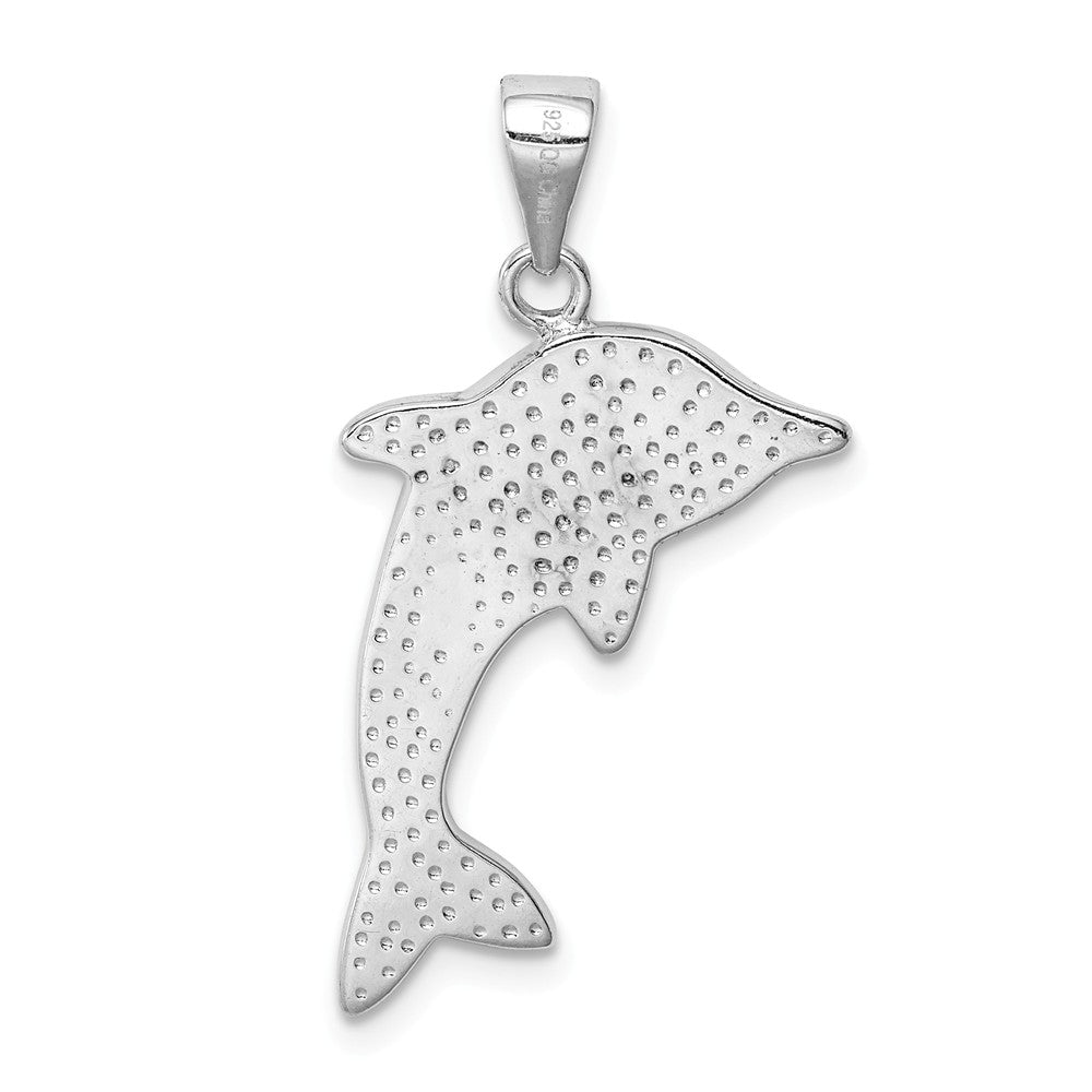 Million Charms 925 Sterling Silver Rhodium-Plated Created Blue Opal Dolphin Pendant
