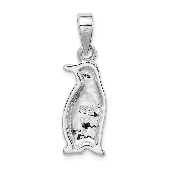 Million Charms 925 Sterling Silver Rhodium-Plated Created Opal Inlay Penguin Pendant