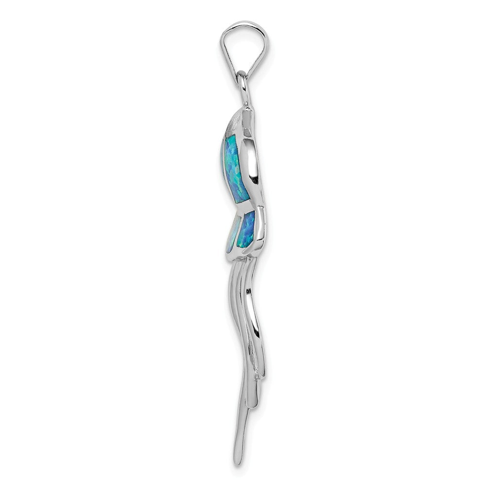 Million Charms 925 Sterling Silver Rhodium-Plated Created Blue Opal Jellyfish Pendant