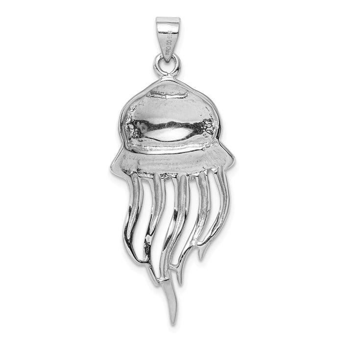 Million Charms 925 Sterling Silver Rhodium-Plated Created Blue Opal Jellyfish Pendant
