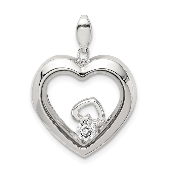 Million Charms 925 Sterling Silver (Cubic Zirconia) CZ 19Mm Heart Glass Pendant