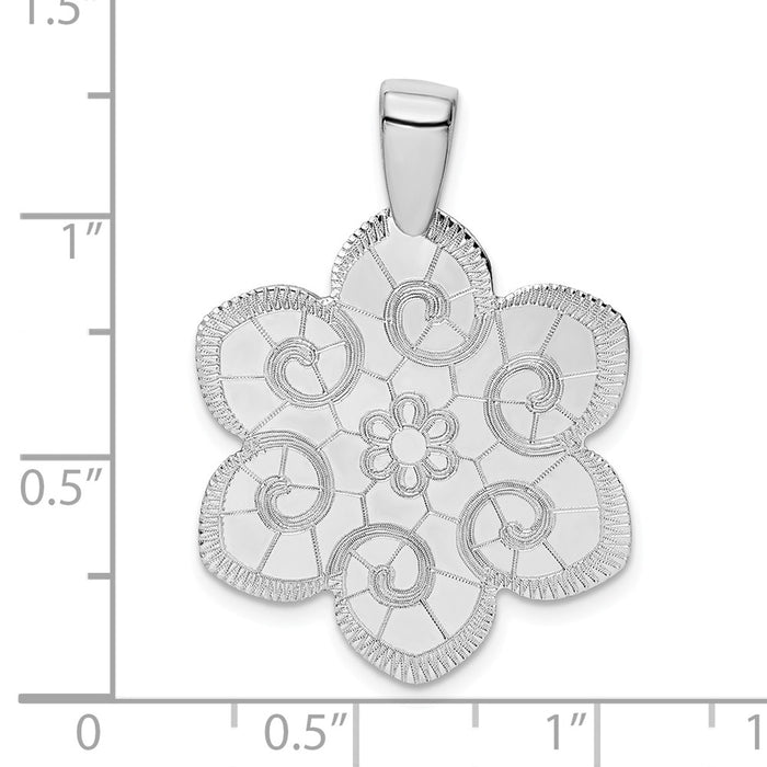 Million Charms 925 Sterling Silver Rhodium-Plated Flower Pendant