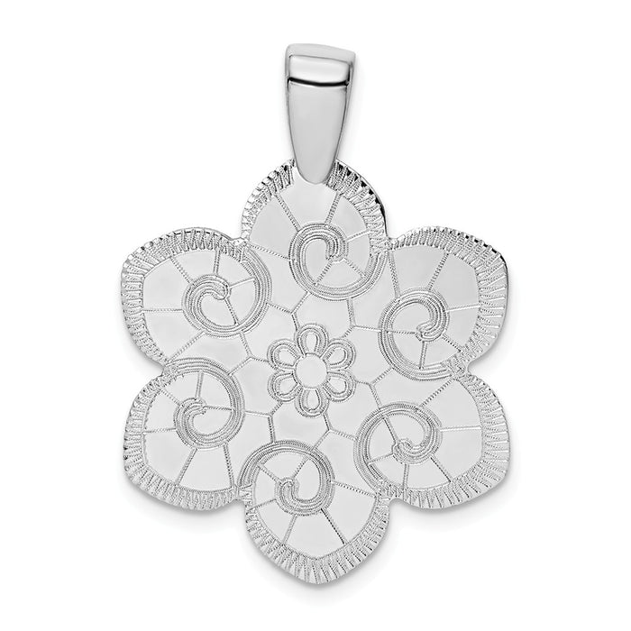 Million Charms 925 Sterling Silver Rhodium-Plated Flower Pendant