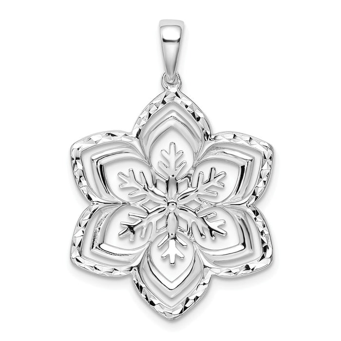 Million Charms 925 Sterling Silver Diamond-Cut Snow Flake Pendant