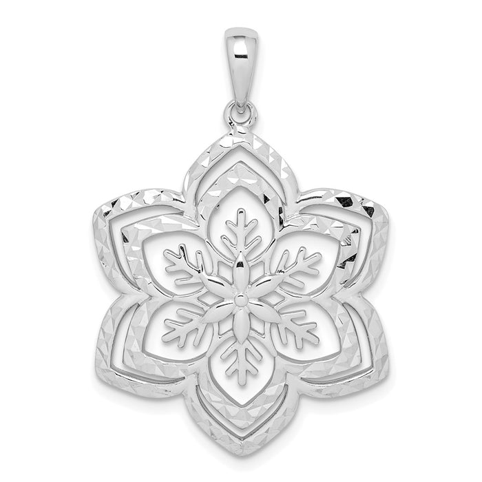 Million Charms 925 Sterling Silver Diamond-Cut Snow Flake Pendant