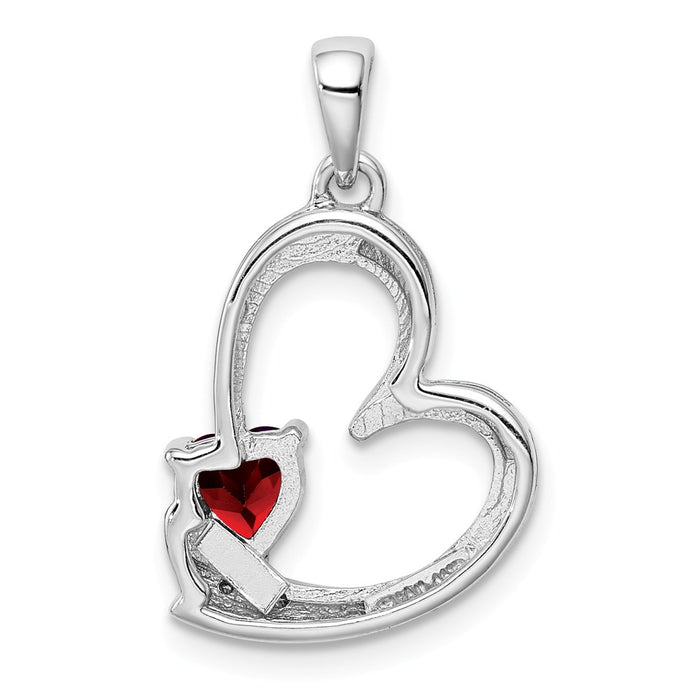 Million Charms 925 Sterling Silver Garnet & Diamond Heart Pendant