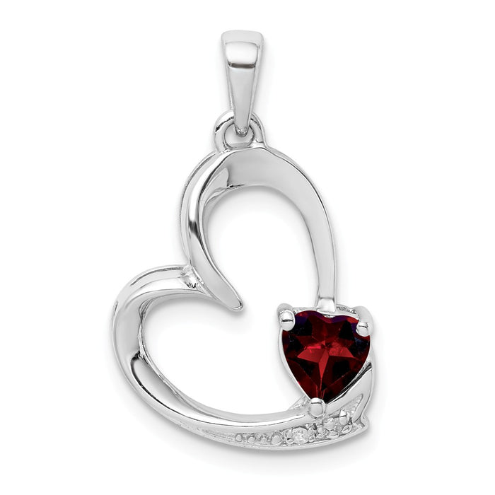 Million Charms 925 Sterling Silver Garnet & Diamond Heart Pendant