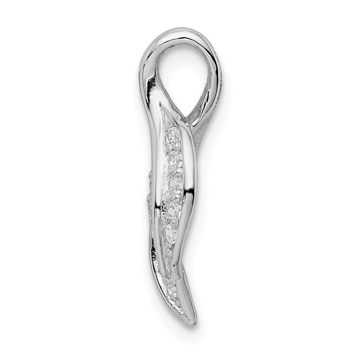 Million Charms 925 Sterling Silver Rhodium-Plated (Cubic Zirconia) CZ Leaf Slide