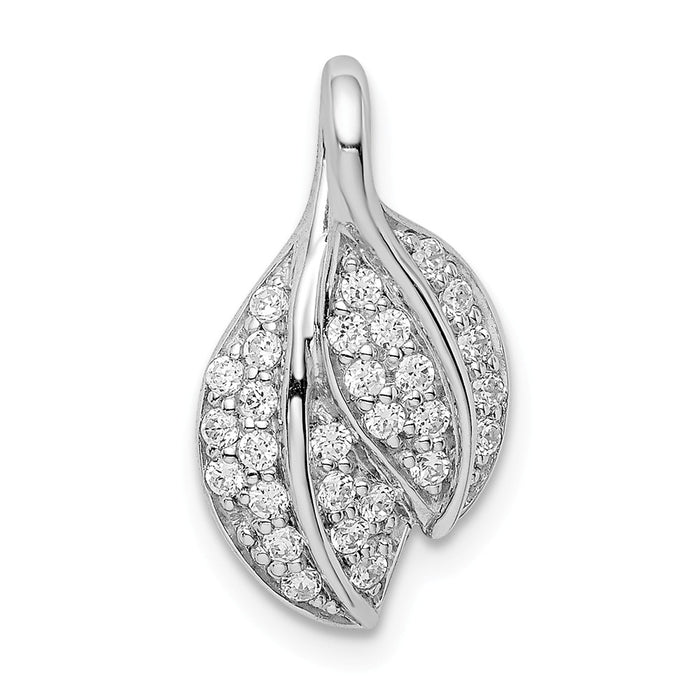 Million Charms 925 Sterling Silver Rhodium-Plated (Cubic Zirconia) CZ Leaf Slide