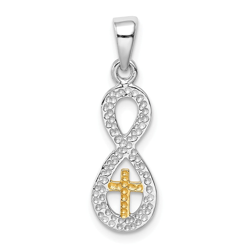 Million Charms 925 Sterling Silver & Gold Themed Tone Relgious Cross Infinity Pendant