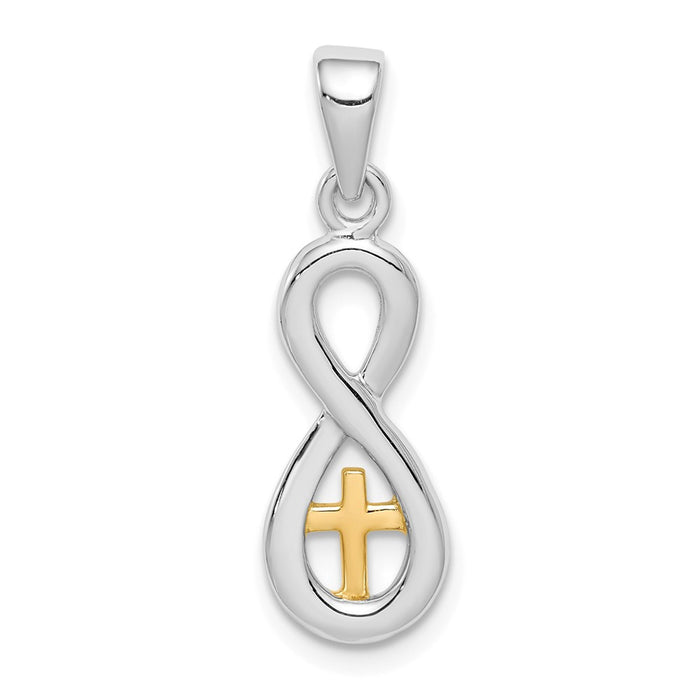 Million Charms 925 Sterling Silver & Gold Themed Tone Relgious Cross Infinity Pendant