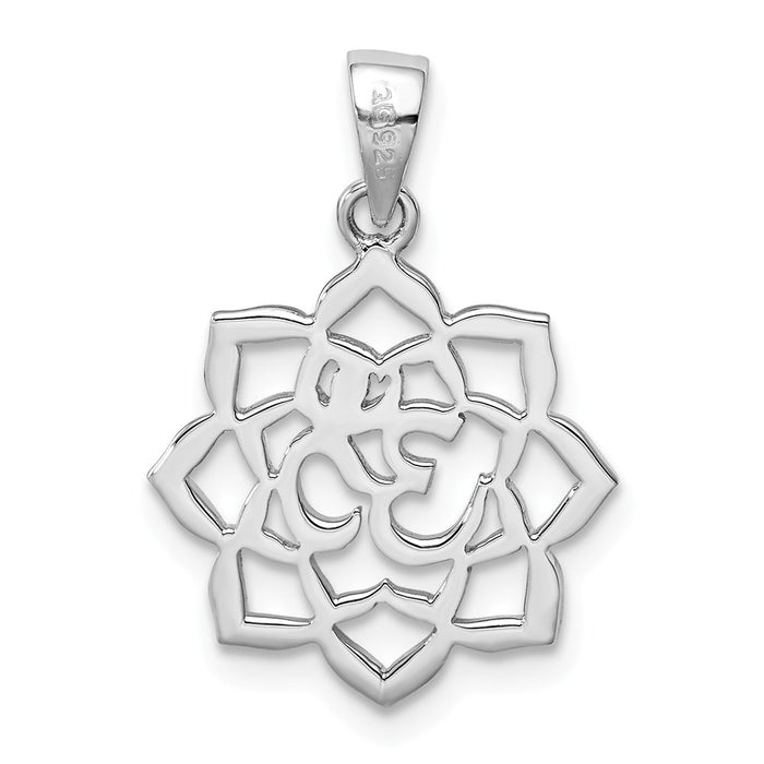 Million Charms 925 Sterling Silver Rhodium-Plated Lotus With Om Center Pendant