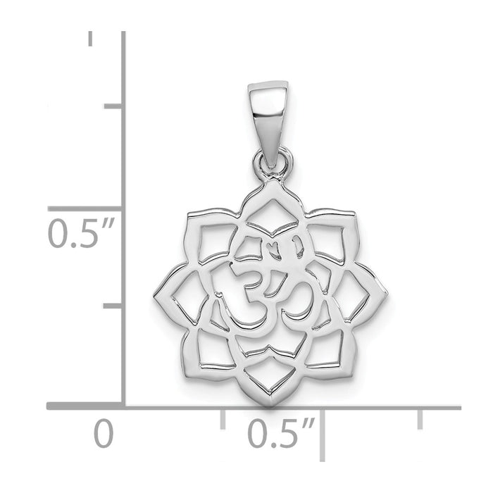 Million Charms 925 Sterling Silver Rhodium-Plated Lotus With Om Center Pendant