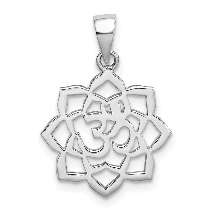 Million Charms 925 Sterling Silver Rhodium-Plated Lotus With Om Center Pendant