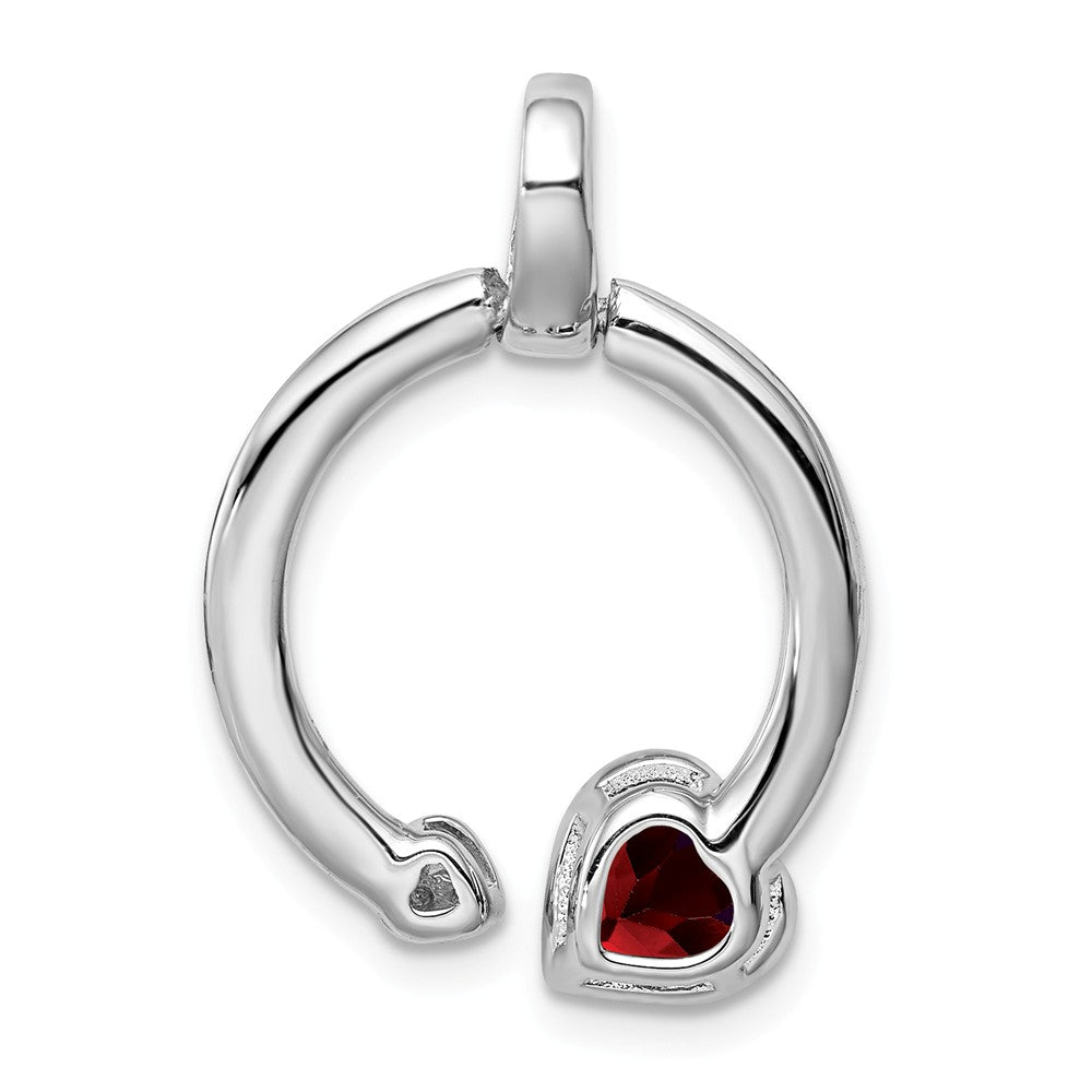Million Charms 925 Sterling Silver Garnet & Diamond Hearts In Circle Pendant