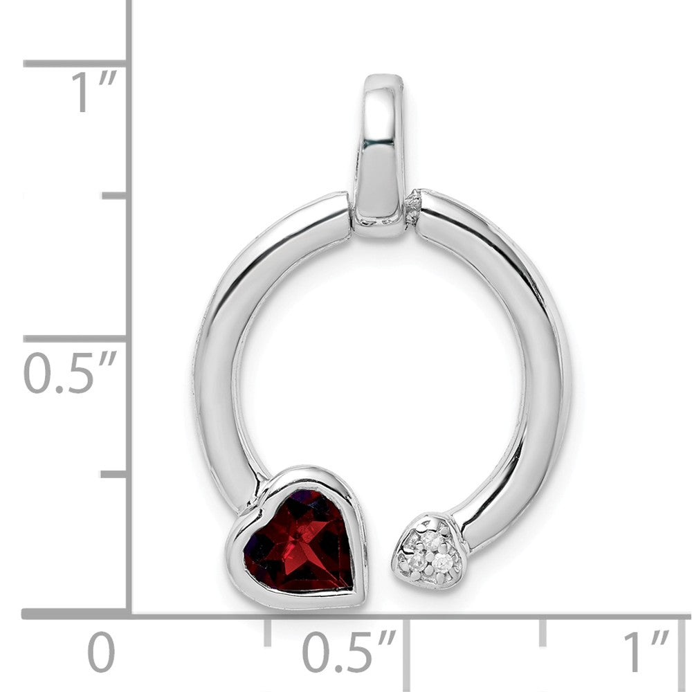 Million Charms 925 Sterling Silver Garnet & Diamond Hearts In Circle Pendant