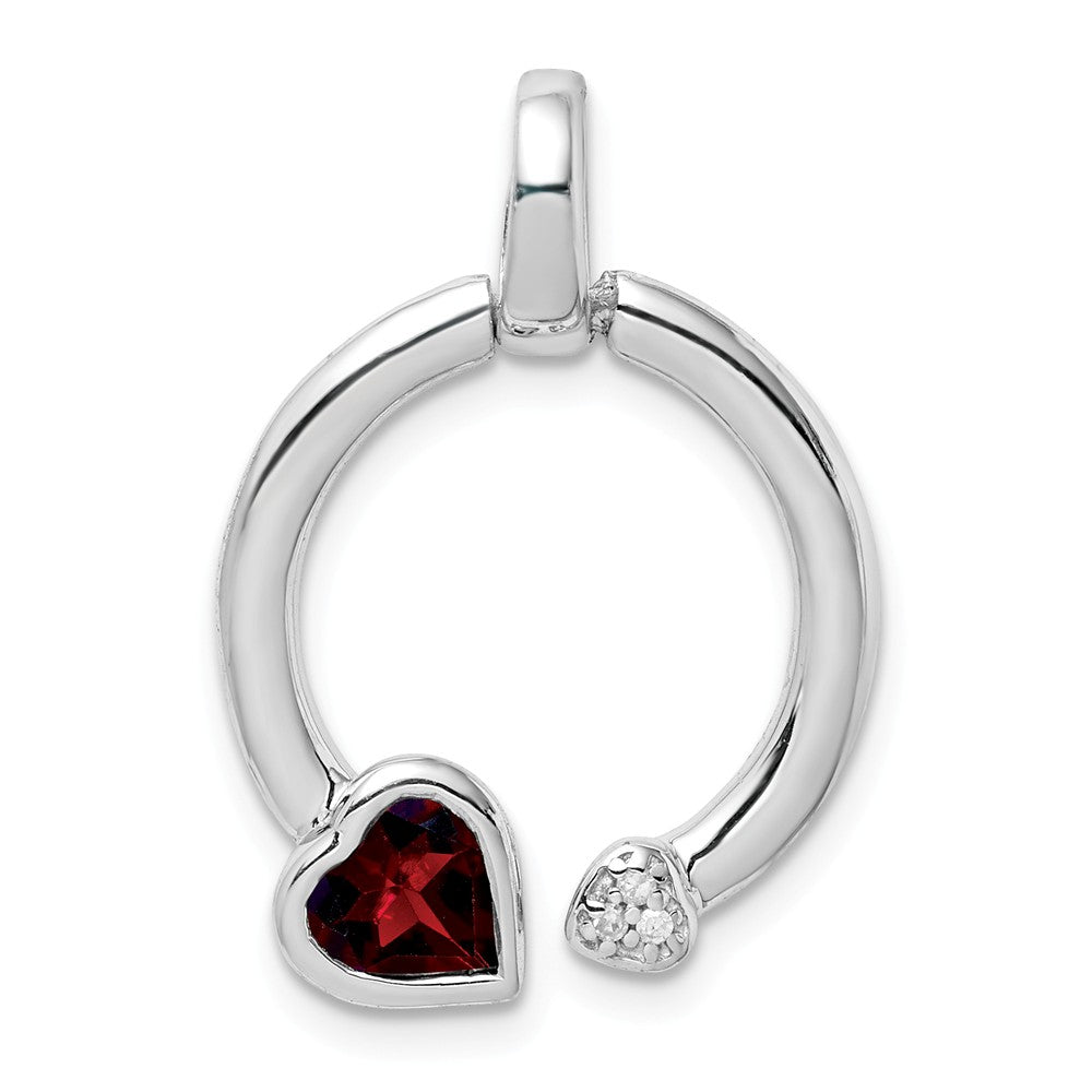 Million Charms 925 Sterling Silver Garnet & Diamond Hearts In Circle Pendant