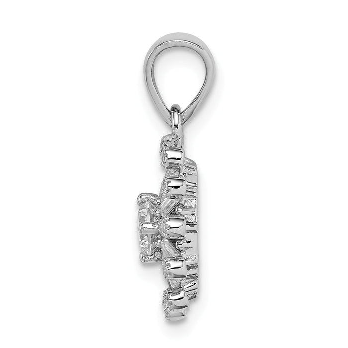Million Charms 925 Sterling Silver Rhodium-Plated (Cubic Zirconia) CZ Baguette Snowflake Pendant