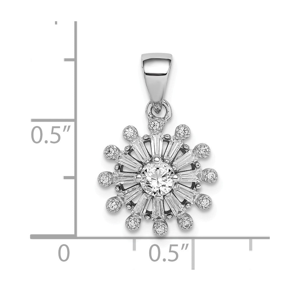 Million Charms 925 Sterling Silver Rhodium-Plated (Cubic Zirconia) CZ Baguette Snowflake Pendant