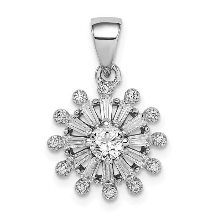 Million Charms 925 Sterling Silver Rhodium-Plated (Cubic Zirconia) CZ Baguette Snowflake Pendant