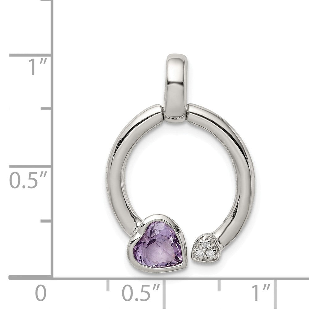 Million Charms 925 Sterling Silver Pink Quartz & Diamond Hearts In Circle Pendant