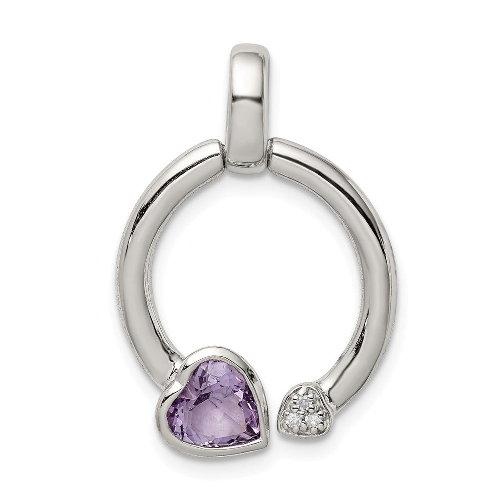Million Charms 925 Sterling Silver Pink Quartz & Diamond Hearts In Circle Pendant