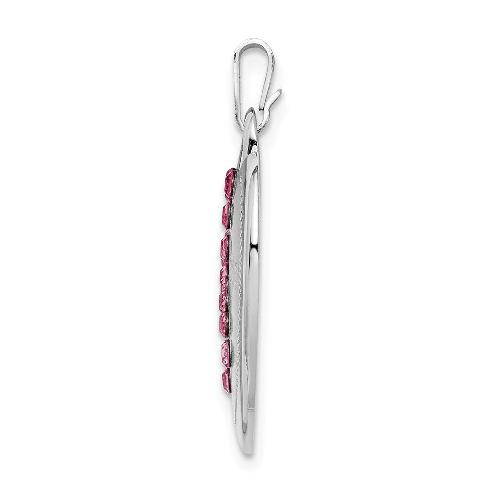 Million Charms 925 Sterling Silver Rhodium-Plated Pink Crystal Hope Heart Pendant