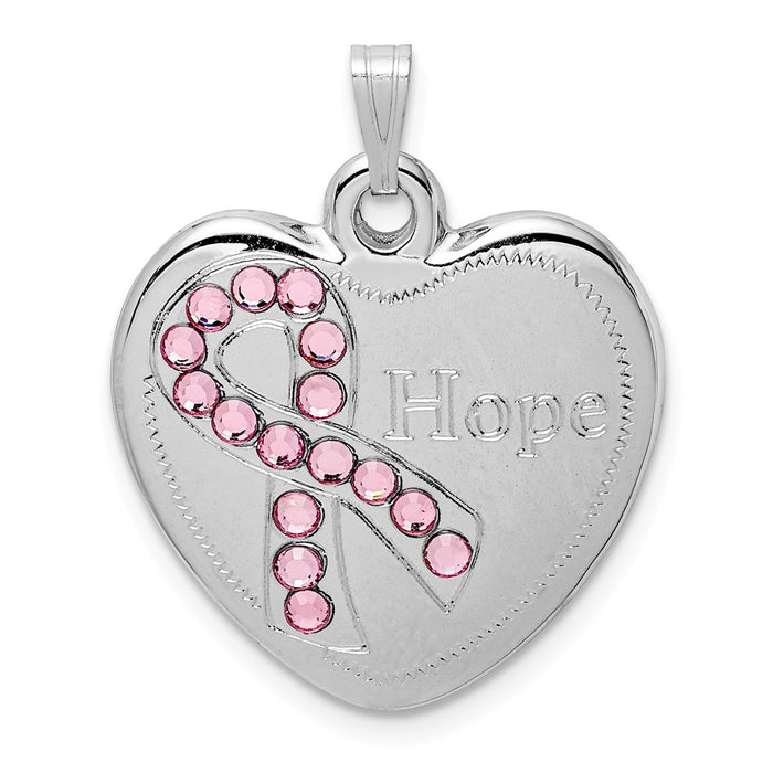 Million Charms 925 Sterling Silver Rhodium-Plated Pink Crystal Hope Heart Pendant