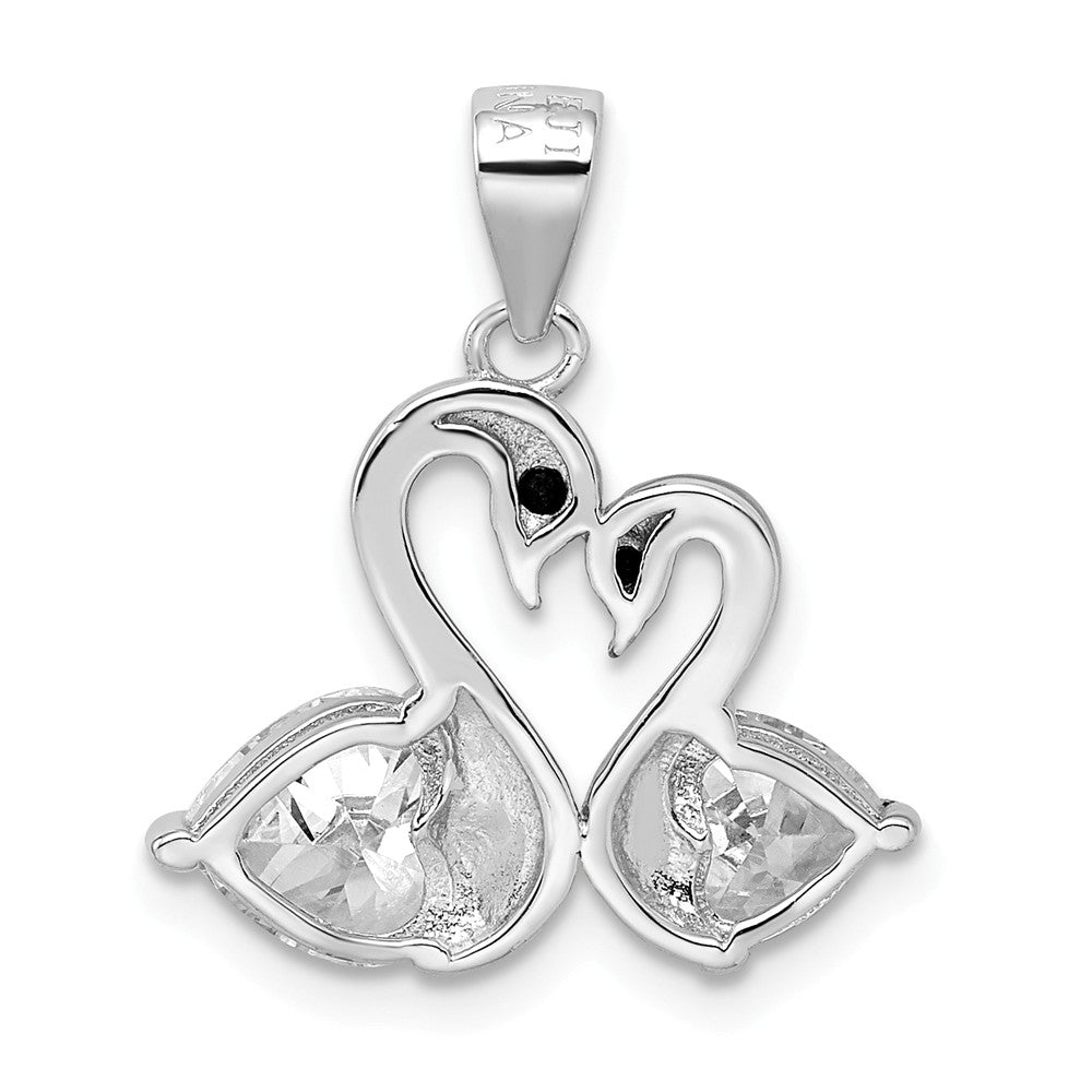 Million Charms 925 Sterling Silver Rhodium-Plated Polished (Cubic Zirconia) CZ Swan Couple Pendant