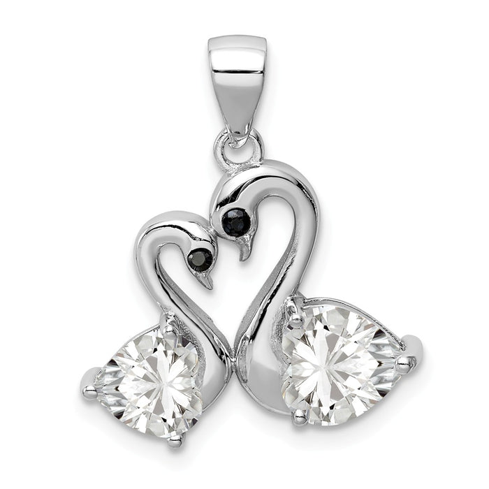 Million Charms 925 Sterling Silver Rhodium-Plated Polished (Cubic Zirconia) CZ Swan Couple Pendant