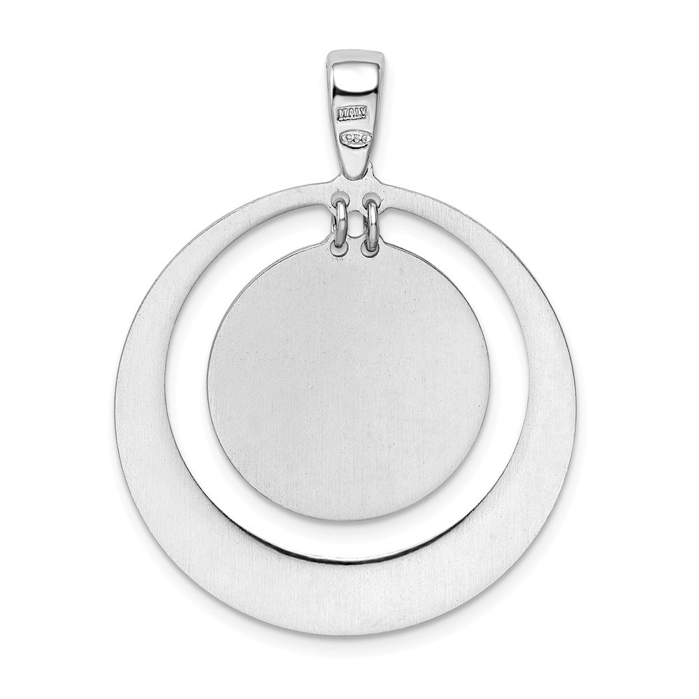Million Charms 925 Sterling Silver Rhodium-Plated Textured Disc In Circle Pendant