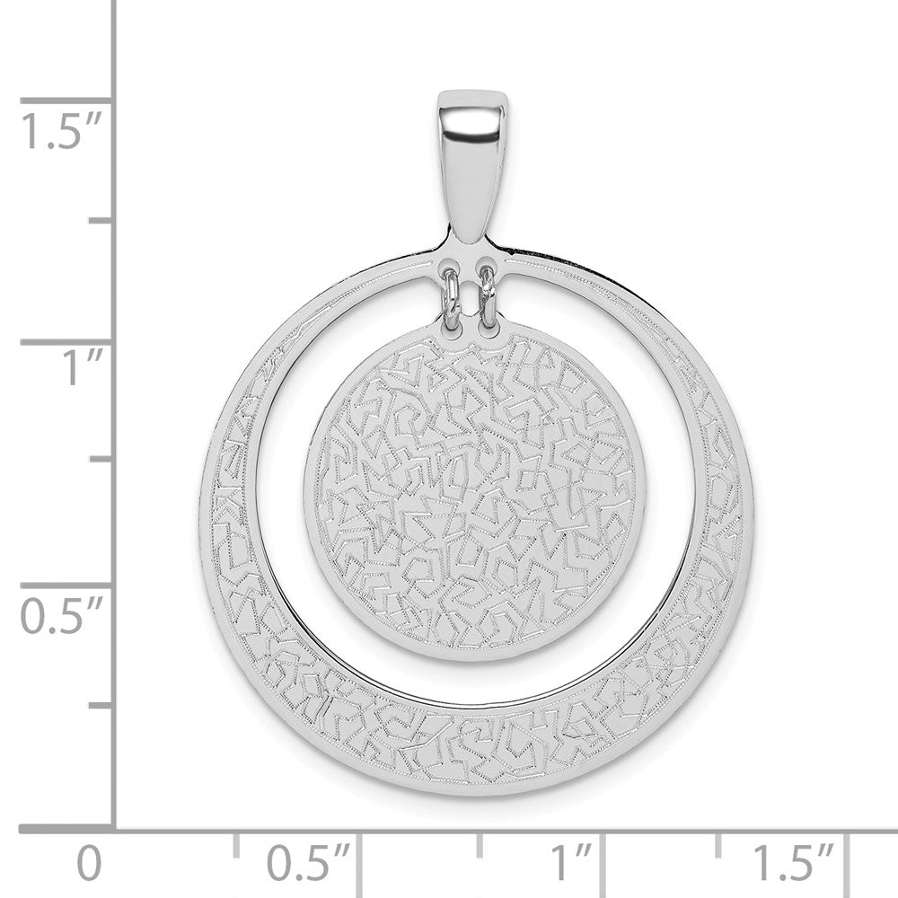Million Charms 925 Sterling Silver Rhodium-Plated Textured Disc In Circle Pendant