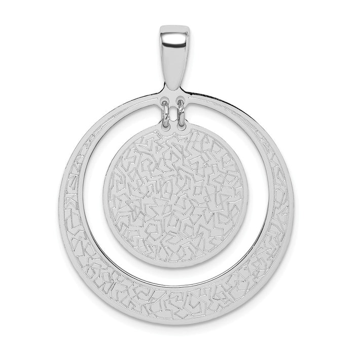 Million Charms 925 Sterling Silver Rhodium-Plated Textured Disc In Circle Pendant