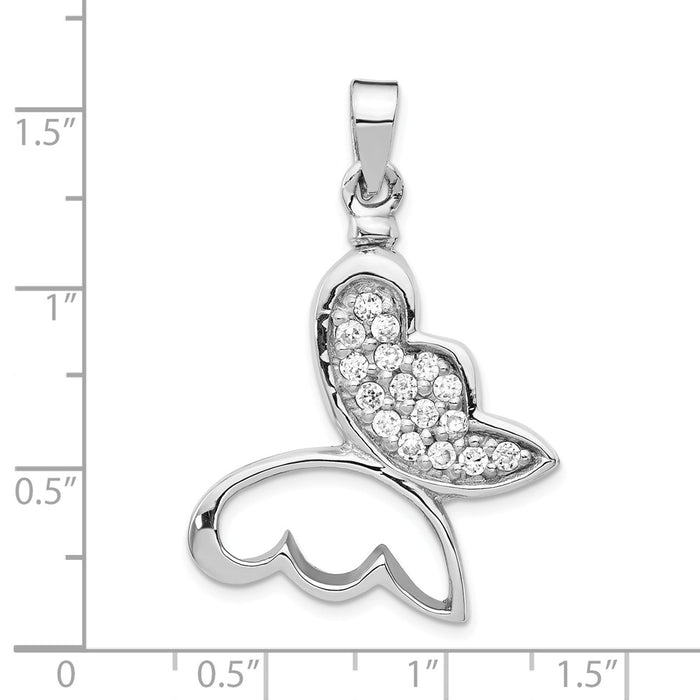 Million Charms 925 Sterling Silver Rhodium-Plated Butterfly (Cubic Zirconia) CZ Ash Holder Pendant
