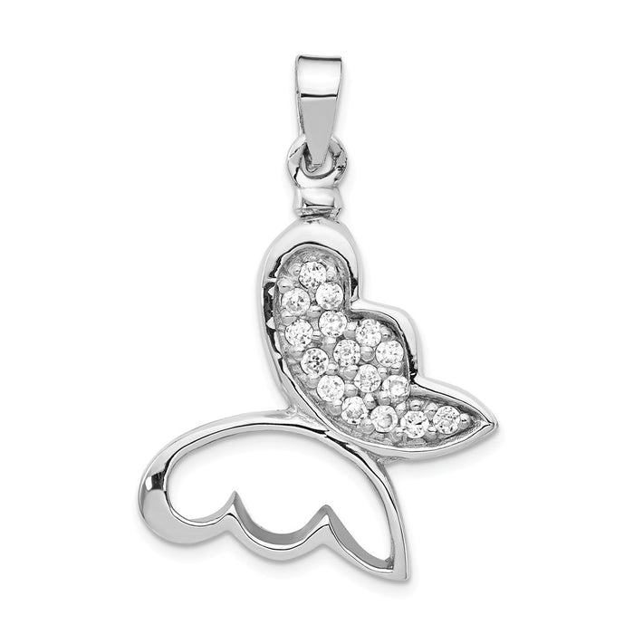 Million Charms 925 Sterling Silver Rhodium-Plated Butterfly (Cubic Zirconia) CZ Ash Holder Pendant