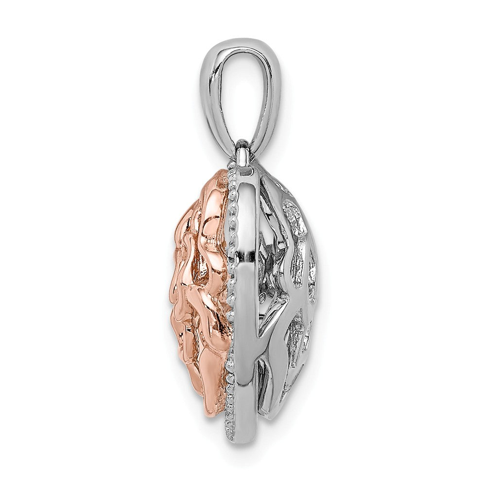 Million Charms 925 Sterling Silver Rhod-Plated & Rose-Tone Heart With Vibrant (Cubic Zirconia) CZ Pendant