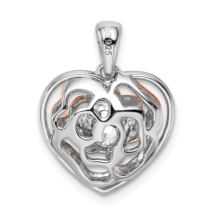 Million Charms 925 Sterling Silver Rhod-Plated & Rose-Tone Heart With Vibrant (Cubic Zirconia) CZ Pendant