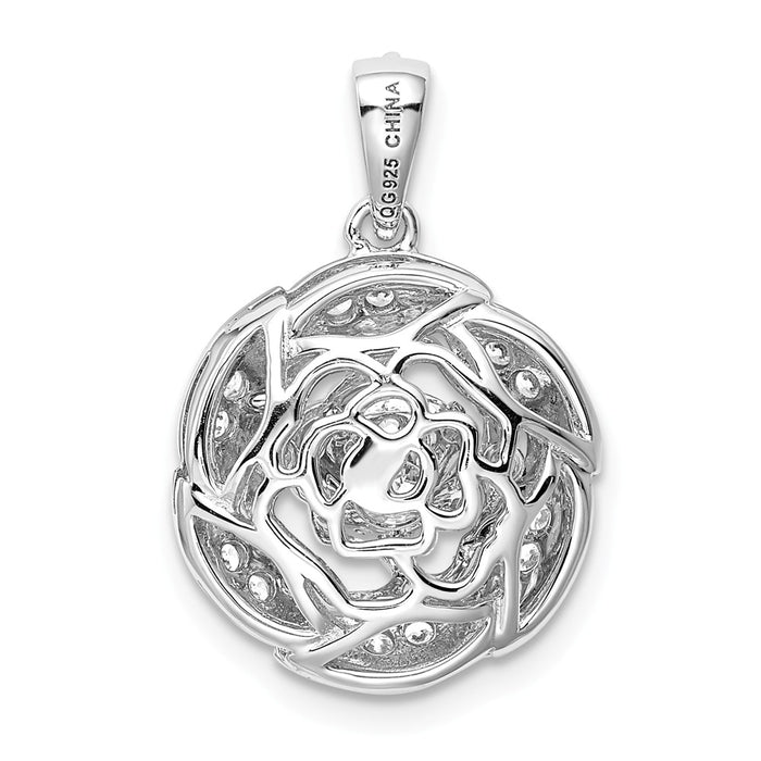 Million Charms 925 Sterling Silver Rhod-Plated & Rose-Tone Flower With Vibrant (Cubic Zirconia) CZ Pendant