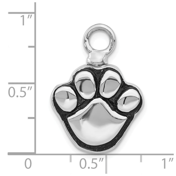 Million Charms 925 Sterling Silver Rhodium-Plated Enameled Paw Ash Holder Bottle Pendant