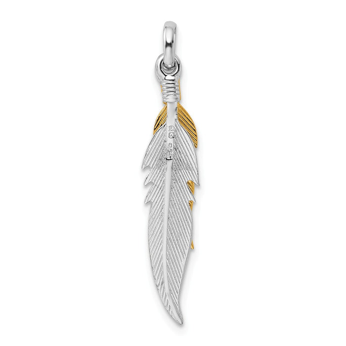 Million Charms 925 Sterling Silver Rhodium-Plated Polished Gold Themed Tone Double Feather Pendant