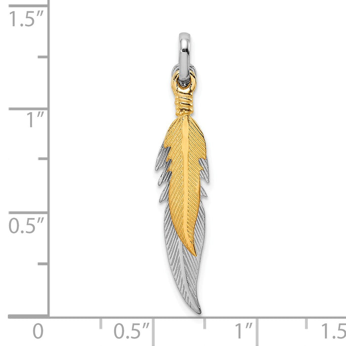 Million Charms 925 Sterling Silver Rhodium-Plated Polished Gold Themed Tone Double Feather Pendant