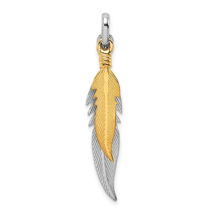 Million Charms 925 Sterling Silver Rhodium-Plated Polished Gold Themed Tone Double Feather Pendant