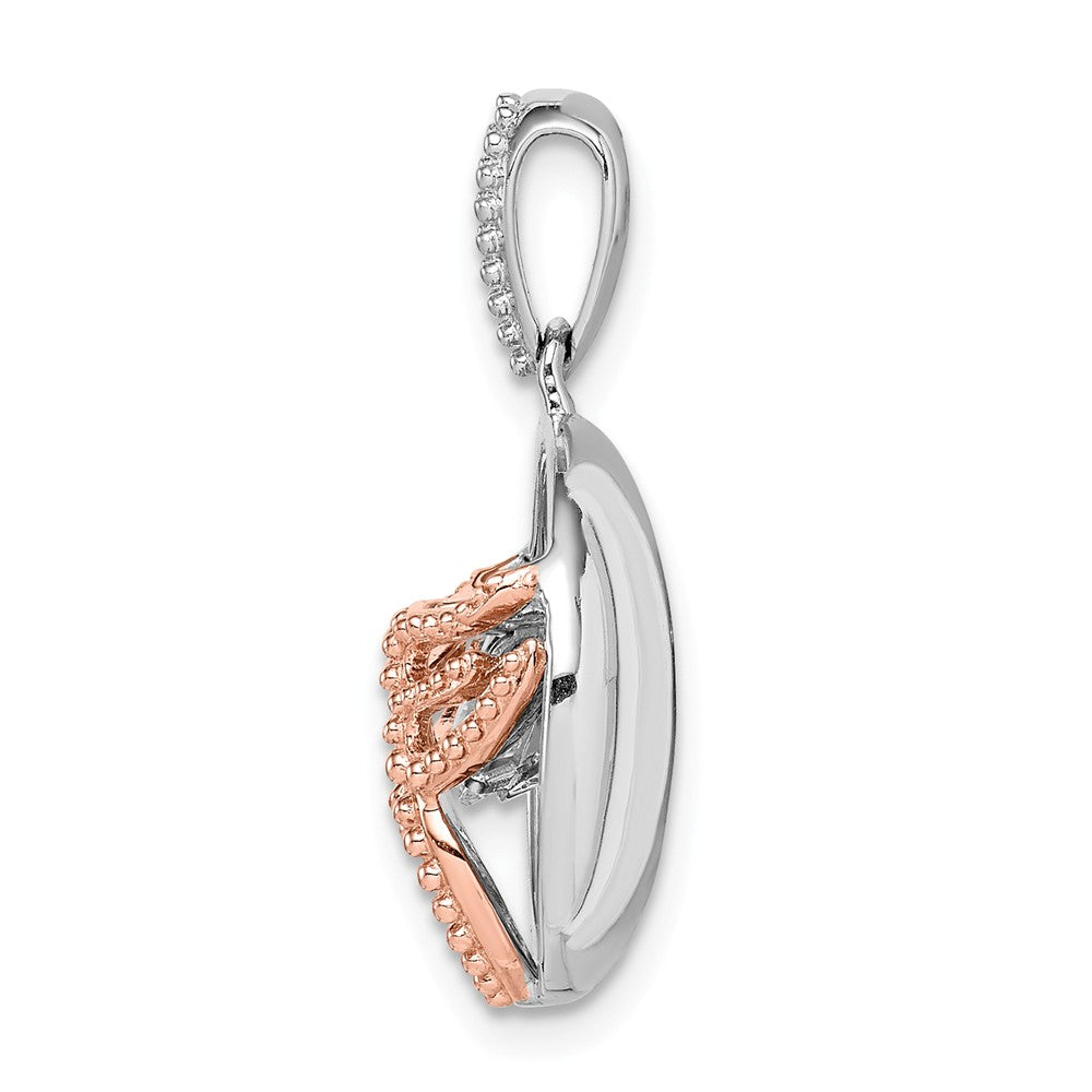 Million Charms 925 Sterling Silver Rhod-Plated & Rose-Tone Heart & Wings With Vibrant (Cubic Zirconia) CZ Pendant