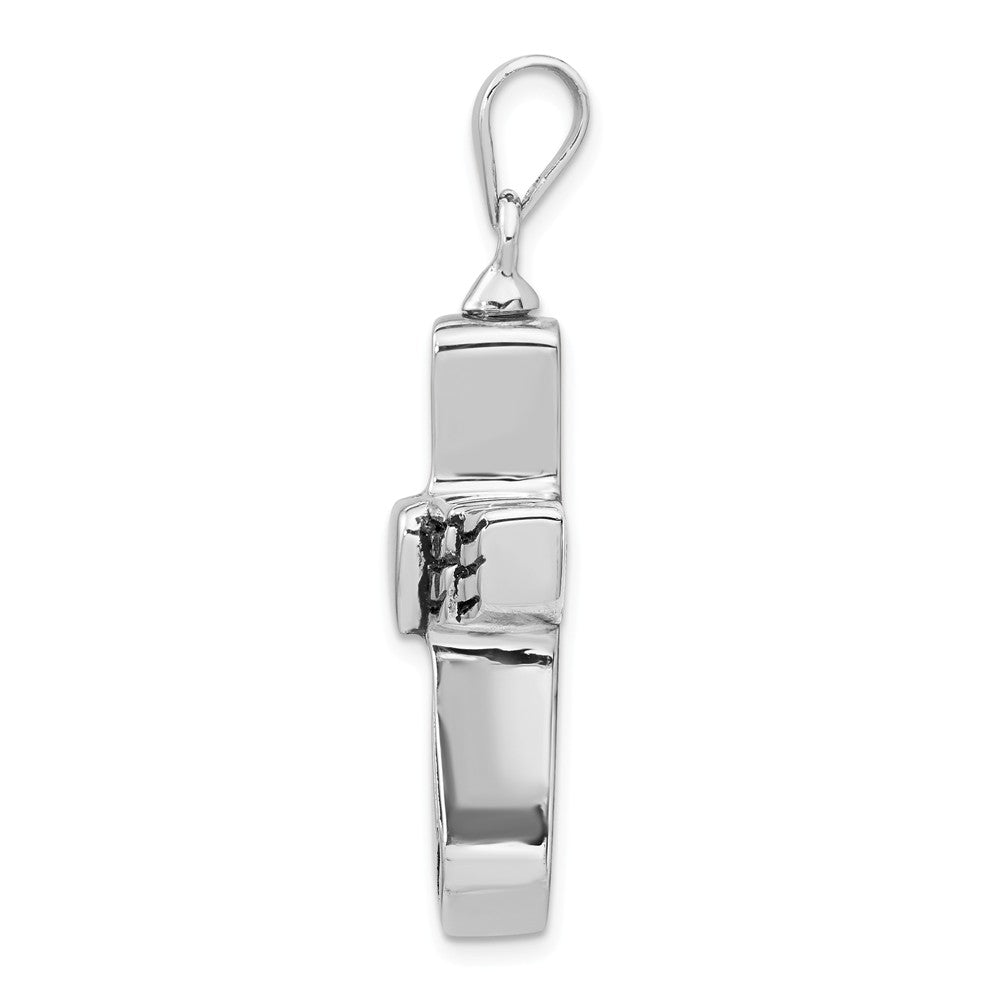 Million Charms 925 Sterling Silver Rhodium-Plated Antiqued Relgious Cross With Heart Ash Holder Pendant