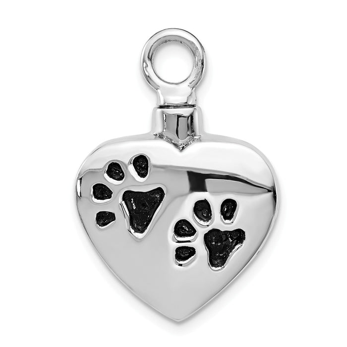 Million Charms 925 Sterling Silver Rhodium-Plated Enameled Paw Prints Heart Ash Holder Pendant