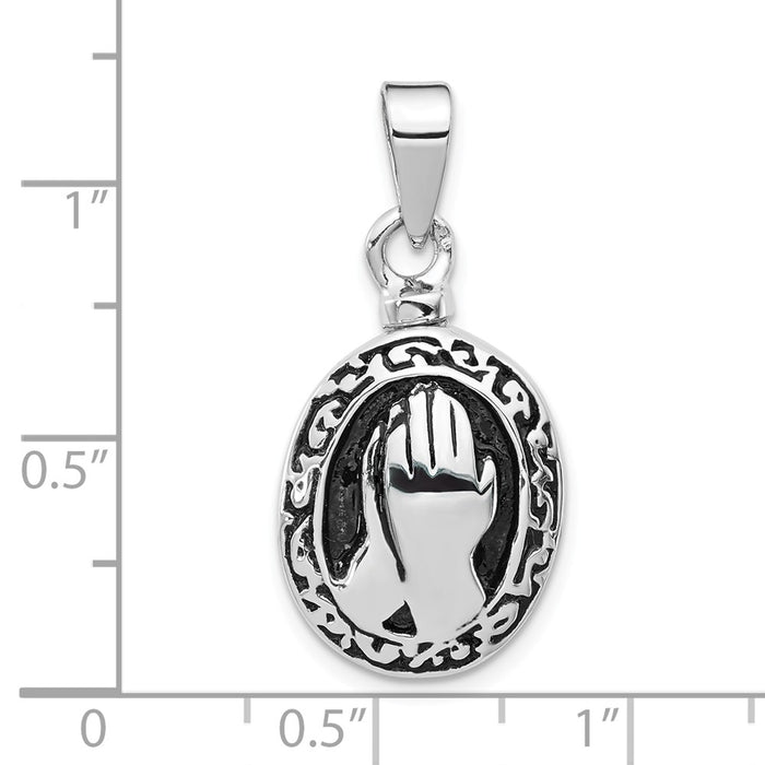 Million Charms 925 Sterling Silver Rhodium-Plated Enameled Praying Hands Ash Holder Pendant